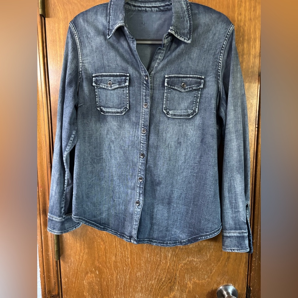 Denim shirt, cotton/rayon blend.  Very soft fabric, size medium, barely worn